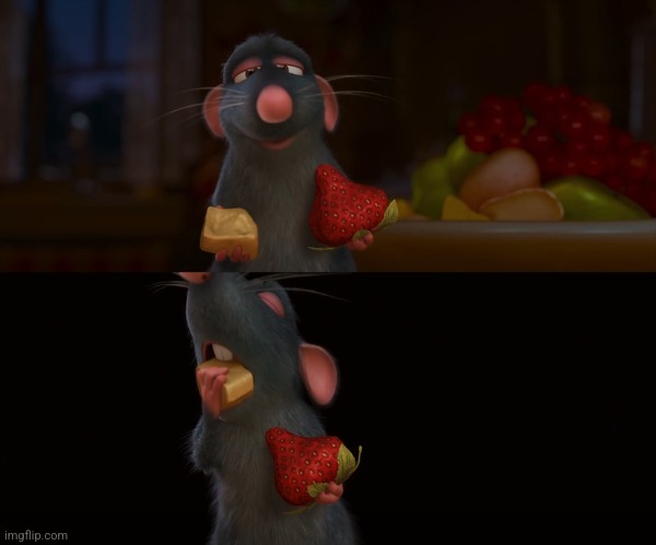 Remy (Ratatouille) eats cheese or strawberry | image tagged in remy ratatouille eats cheese or strawberry | made w/ Imgflip meme maker