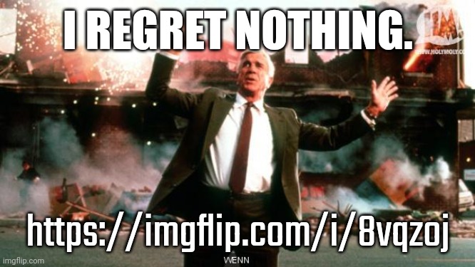 Nothing to See Here | I REGRET NOTHING. https://imgflip.com/i/8vqzoj | image tagged in nothing to see here | made w/ Imgflip meme maker