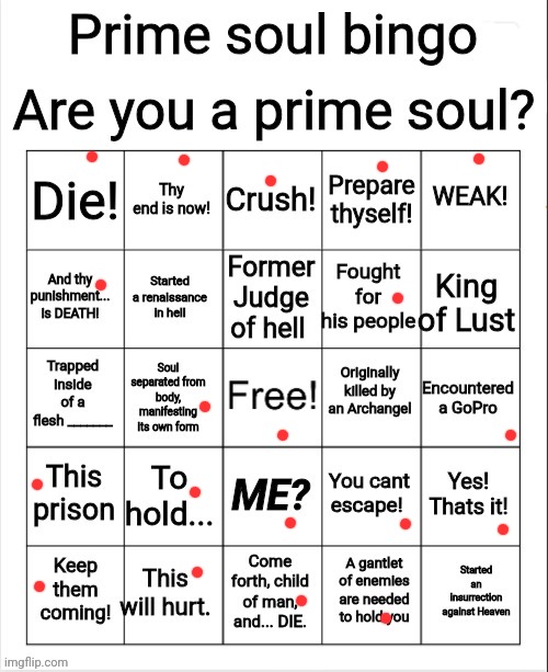 Prime soul bingo | image tagged in prime soul bingo | made w/ Imgflip meme maker