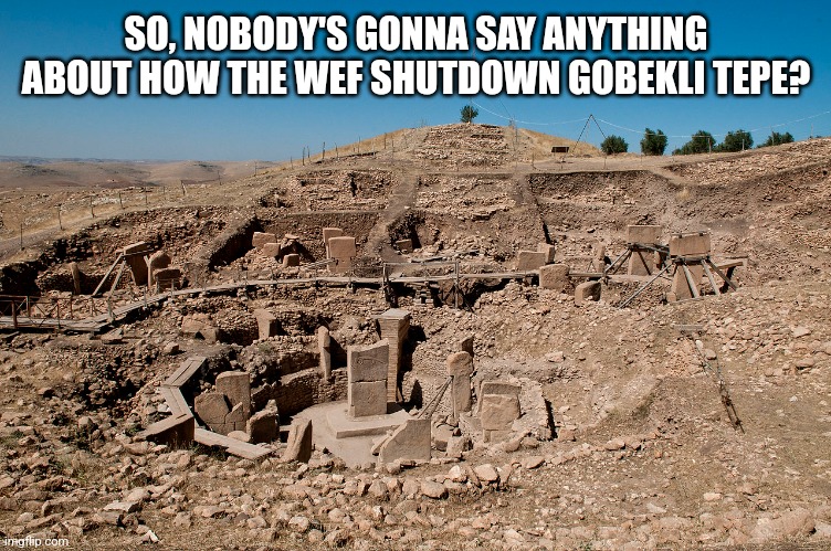 SO, NOBODY'S GONNA SAY ANYTHING ABOUT HOW THE WEF SHUTDOWN GOBEKLI TEPE? | image tagged in funny memes | made w/ Imgflip meme maker