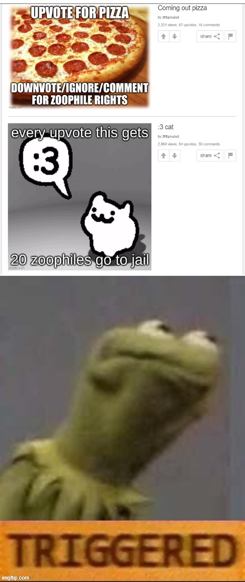 if you scroll, on page 2 you see more upvote begging by same guy. (im reporting because hes spamming these, thats a report reaso | image tagged in kermit triggered | made w/ Imgflip meme maker
