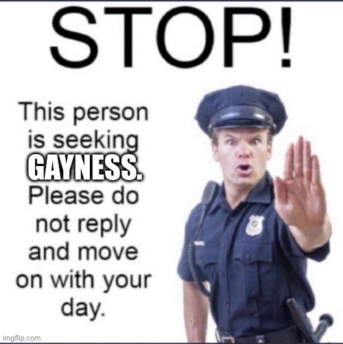 GAYNESS. | image tagged in stop | made w/ Imgflip meme maker