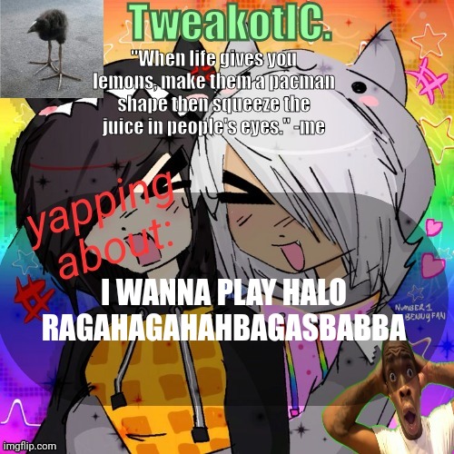 smores 14th announcement temp | I WANNA PLAY HALO RAGAHAGAHAHBAGASBABBA | image tagged in smores 14th announcement temp | made w/ Imgflip meme maker