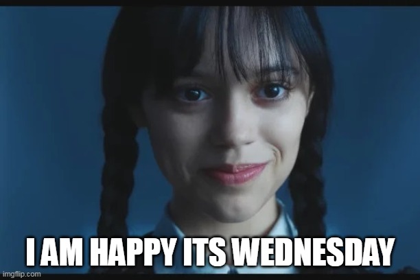 I am happy its Wednesday | I AM HAPPY ITS WEDNESDAY | image tagged in wednesday,funny,addams family,jenna ortega,netflix | made w/ Imgflip meme maker