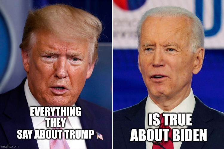 Donald Trump and Joe Biden | EVERYTHING THEY SAY ABOUT TRUMP IS TRUE ABOUT BIDEN | image tagged in donald trump and joe biden | made w/ Imgflip meme maker