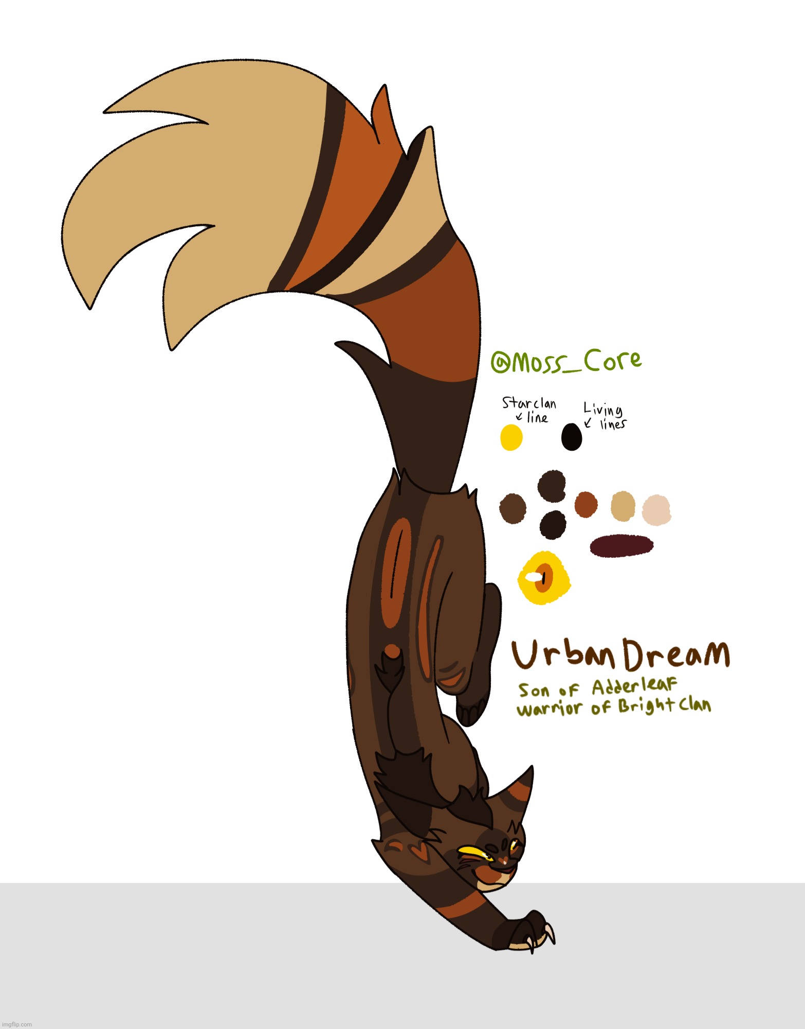 Urbandream! Chaotic dude who is the son of Brightclans first ever medic. | image tagged in warrior cats,urbandream from moss_core,brightclan | made w/ Imgflip meme maker