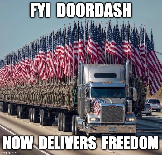 tomzfreedom24 | FYI  DOORDASH; NOW  DELIVERS  FREEDOM | image tagged in freedom | made w/ Imgflip meme maker