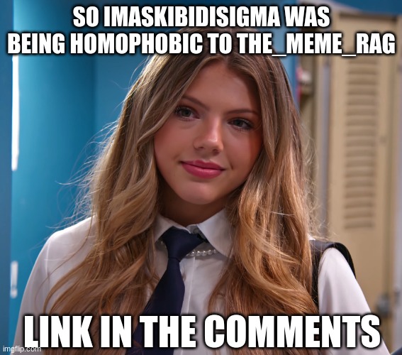 SO IMASKIBIDISIGMA WAS BEING HOMOPHOBIC TO THE_MEME_RAG; LINK IN THE COMMENTS | image tagged in neela jolene | made w/ Imgflip meme maker