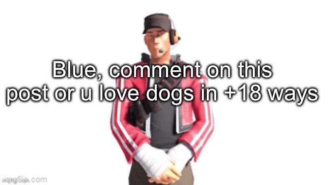 scout drip | Blue, comment on this post or u love dogs in +18 ways | image tagged in scout drip | made w/ Imgflip meme maker