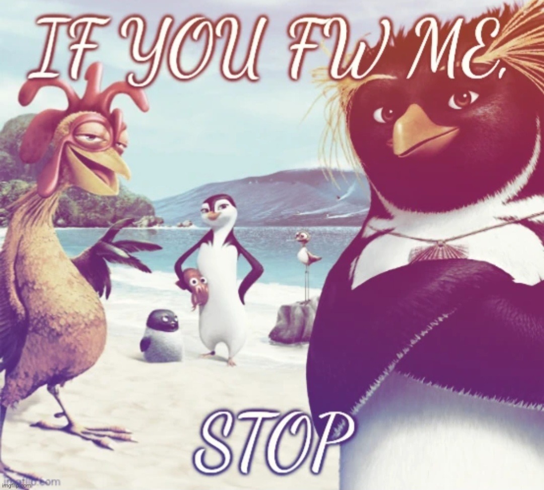 IF YOU FW ME, STOP | image tagged in surf's up penguins | made w/ Imgflip meme maker