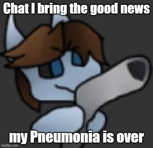 I'm medically cleared. Buuut my laptop still has the filter :/ | Chat I bring the good news; my Pneumonia is over | image tagged in m with a gun | made w/ Imgflip meme maker