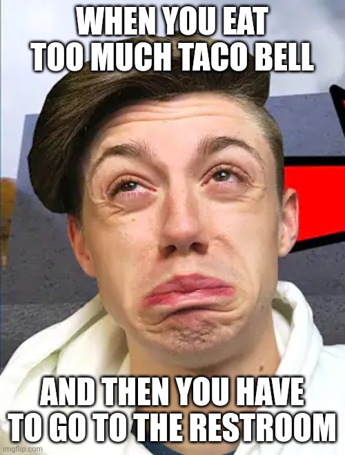 Taco Bell in a nutshell be like: | WHEN YOU EAT TOO MUCH TACO BELL; AND THEN YOU HAVE TO GO TO THE RESTROOM | image tagged in guy crying meme,funny,taco bell | made w/ Imgflip meme maker