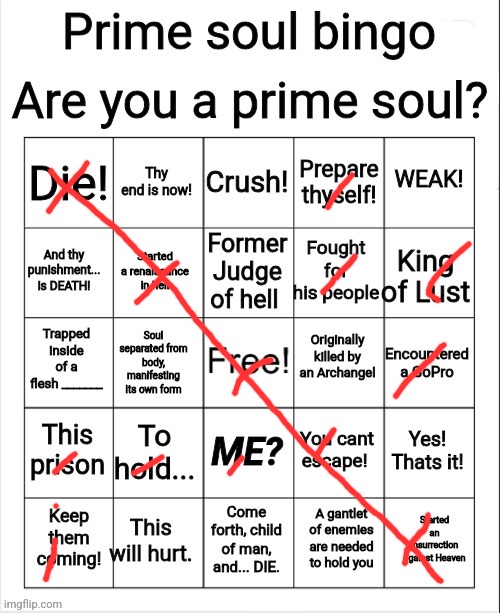 Prime soul bingo | image tagged in prime soul bingo | made w/ Imgflip meme maker