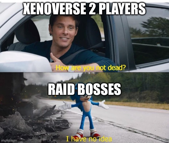 sonic how are you not dead | XENOVERSE 2 PLAYERS; RAID BOSSES | image tagged in sonic how are you not dead | made w/ Imgflip meme maker