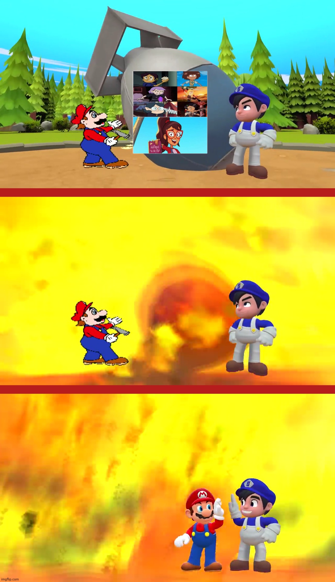 smg4 and mario explodes to zeropaladinxv4 hates art | image tagged in mario and smg4 explodes _____________ blank | made w/ Imgflip meme maker