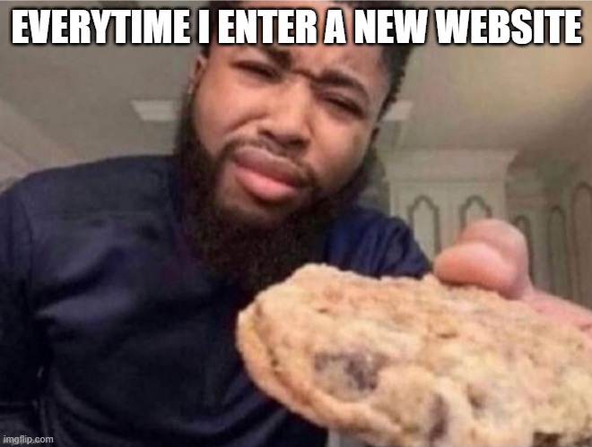 Cookie Guy | EVERYTIME I ENTER A NEW WEBSITE | image tagged in cookie guy | made w/ Imgflip meme maker