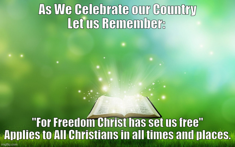 Freedom | As We Celebrate our Country
Let us Remember:; "For Freedom Christ has set us free"
Applies to All Christians in all times and places. | image tagged in 4th,freedom | made w/ Imgflip meme maker