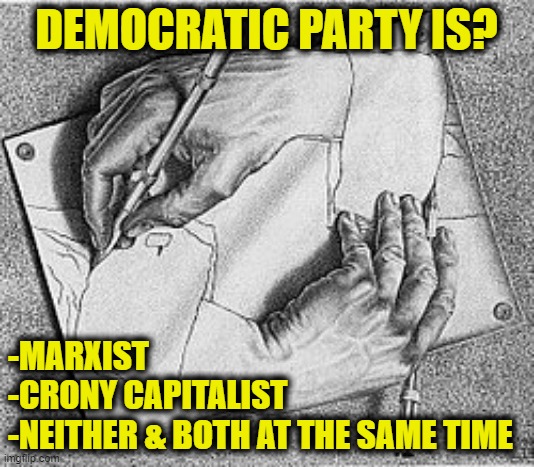 I don't know the answer either | DEMOCRATIC PARTY IS? -MARXIST
-CRONY CAPITALIST
-NEITHER & BOTH AT THE SAME TIME | image tagged in democrats | made w/ Imgflip meme maker