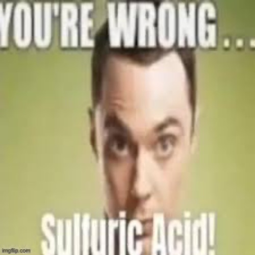 You're wrong sulphuric acid | image tagged in you're wrong sulphuric acid | made w/ Imgflip meme maker