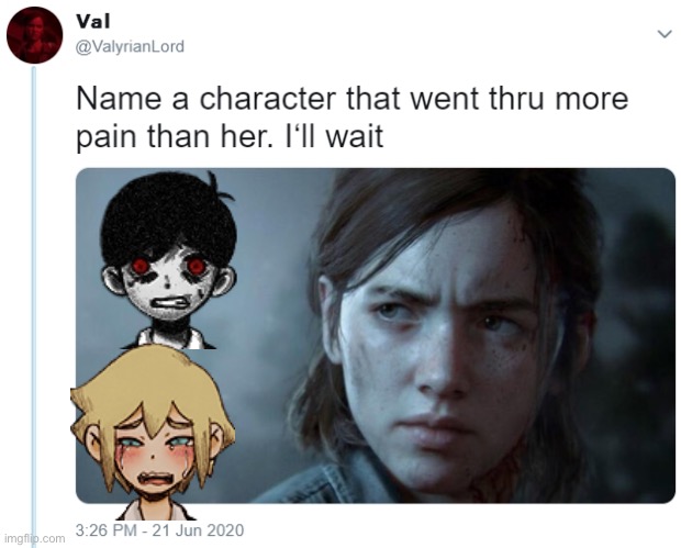 Name one character who went through more pain than her | image tagged in name one character who went through more pain than her | made w/ Imgflip meme maker