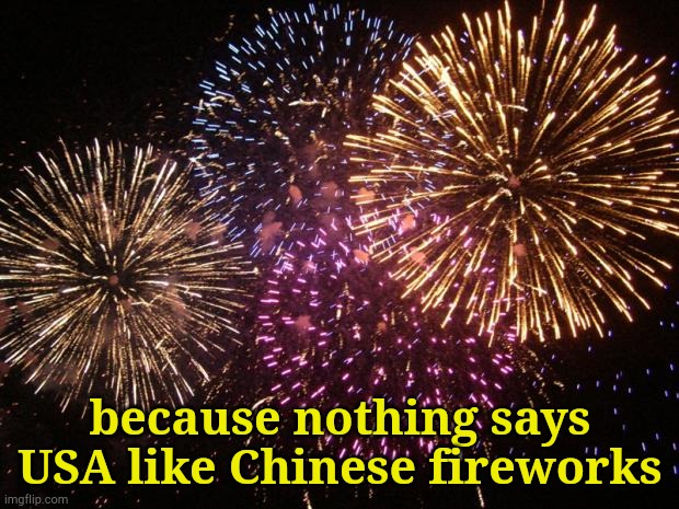 the fort of julay | because nothing says USA like Chinese fireworks | image tagged in fireworks | made w/ Imgflip meme maker