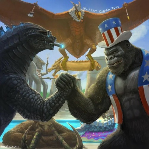 Godzilla and Kong: 4th of July (Art by Larry Quach 2019) | made w/ Imgflip meme maker