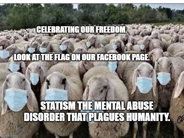 Sheeple | CELEBRATING OUR FREEDOM.                                                                                               
   LOOK AT THE FLAG ON OUR FACEBOOK PAGE. STATISM THE MENTAL ABUSE DISORDER THAT PLAGUES HUMANITY. | image tagged in sheeple | made w/ Imgflip meme maker