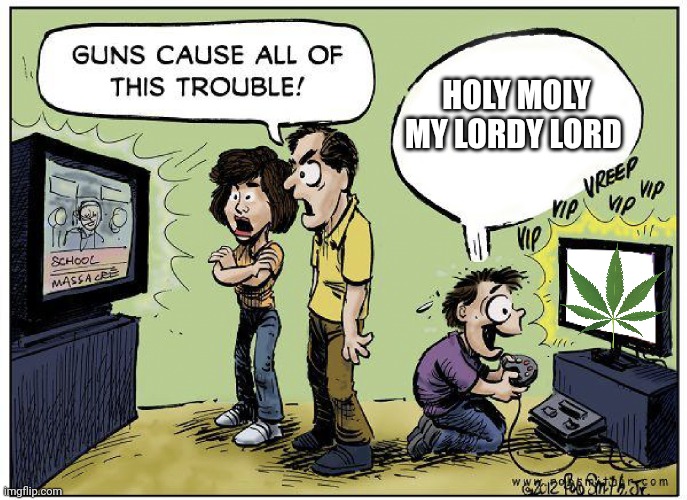 Guns cause all this trouble | HOLY MOLY MY LORDY LORD | image tagged in guns cause all this trouble | made w/ Imgflip meme maker