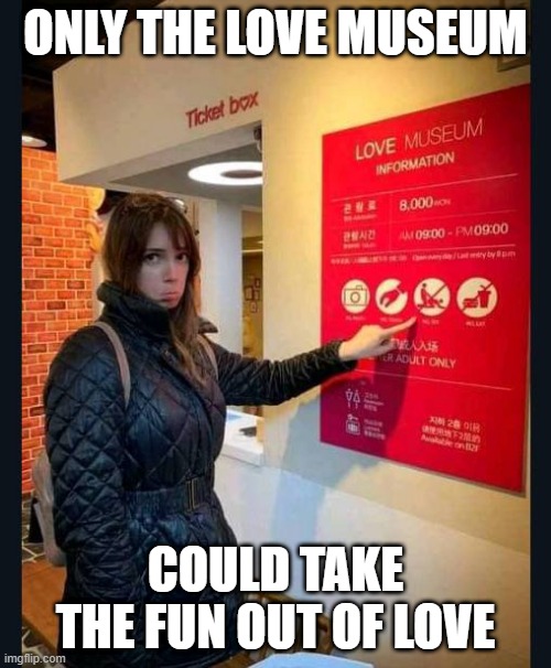 Love Museum | ONLY THE LOVE MUSEUM; COULD TAKE THE FUN OUT OF LOVE | image tagged in sex jokes | made w/ Imgflip meme maker