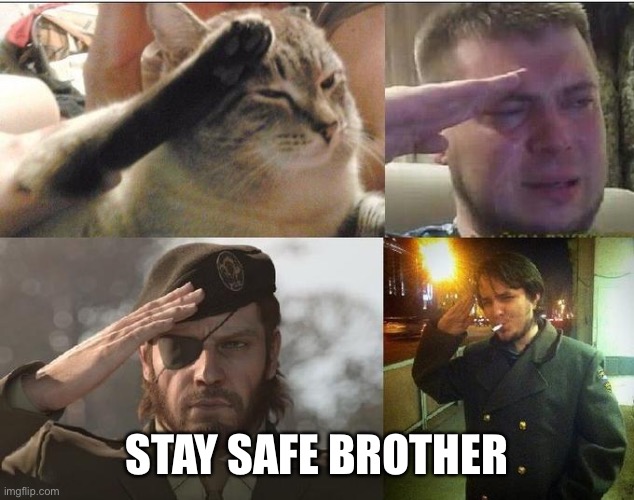 Ozon's Salute | STAY SAFE BROTHER | image tagged in ozon's salute | made w/ Imgflip meme maker