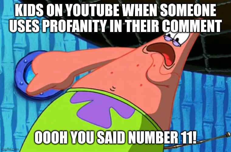 Kids on Youtube be like | KIDS ON YOUTUBE WHEN SOMEONE USES PROFANITY IN THEIR COMMENT; OOOH YOU SAID NUMBER 11! | image tagged in you said number 11 | made w/ Imgflip meme maker