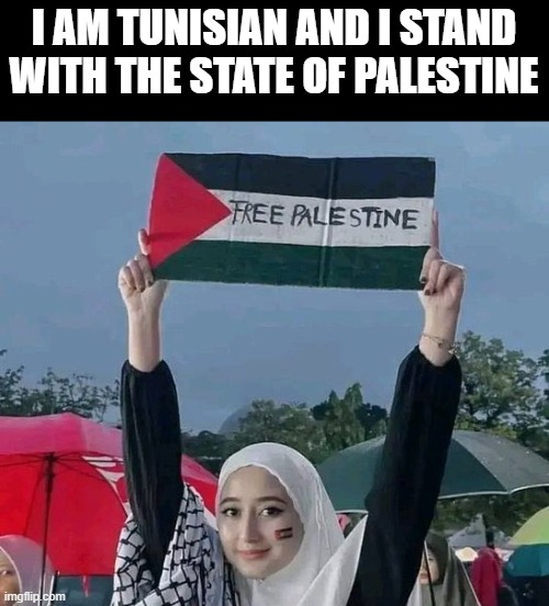 palestine | I AM TUNISIAN AND I STAND WITH THE STATE OF PALESTINE | image tagged in palestine,politics | made w/ Imgflip meme maker