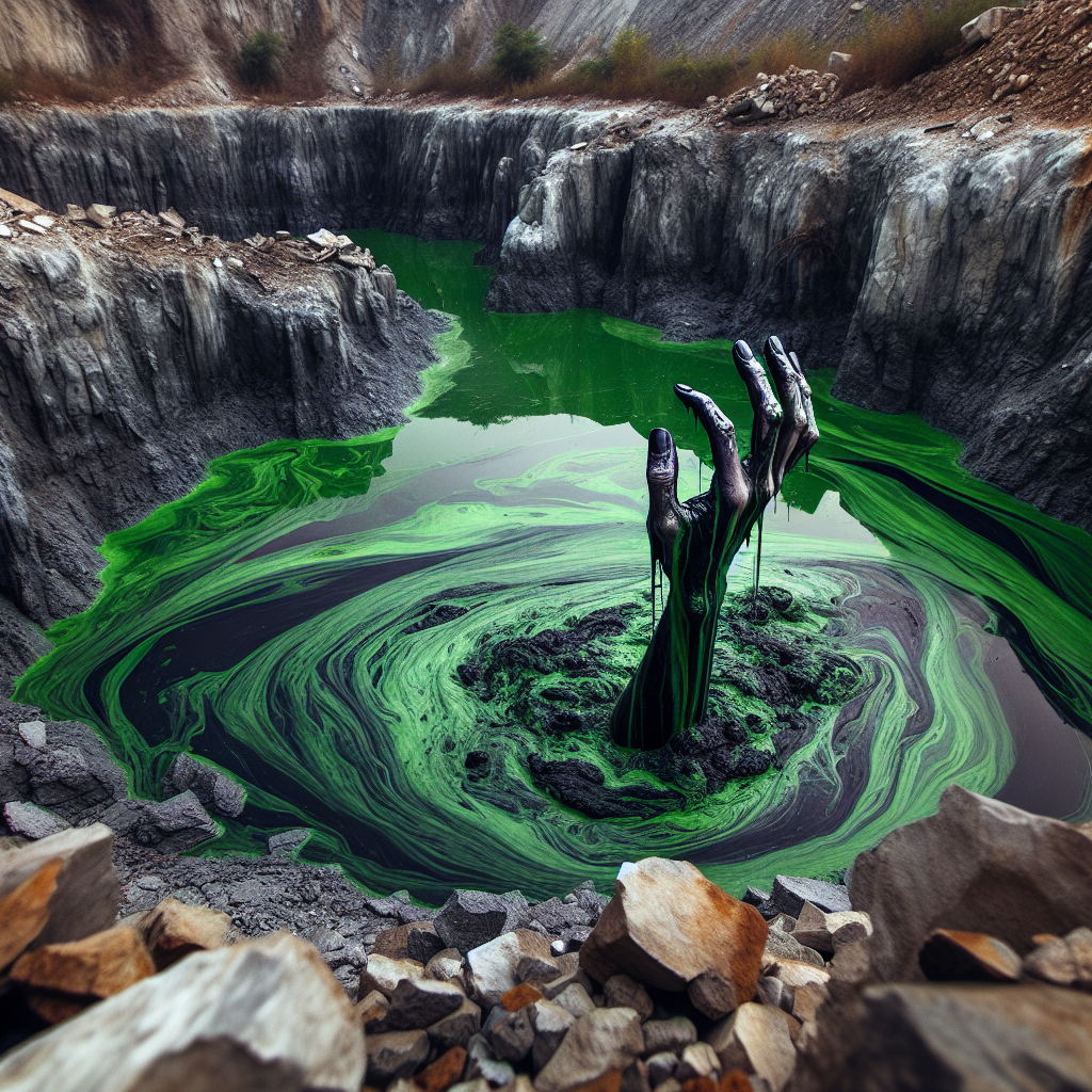 Dangerous quarry filled with toxic sludge with a hand sticking o Blank Meme Template