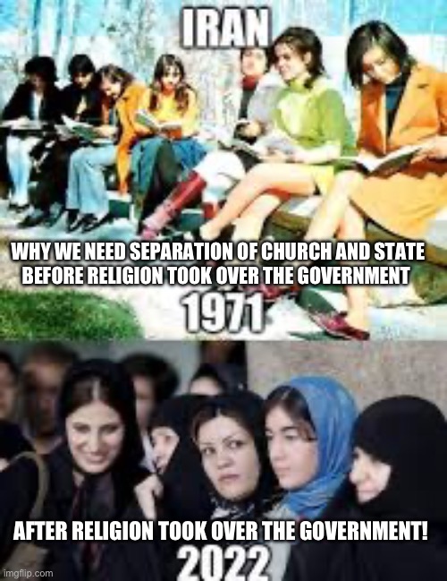 WHY WE NEED SEPARATION OF CHURCH AND STATE



BEFORE RELIGION TOOK OVER THE GOVERNMENT; AFTER RELIGION TOOK OVER THE GOVERNMENT! | made w/ Imgflip meme maker