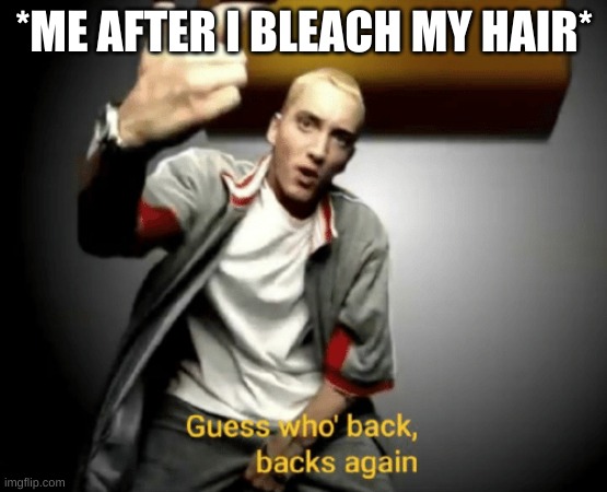 these words do sting like you were being attacked by bees | *ME AFTER I BLEACH MY HAIR* | image tagged in guess who's back back again | made w/ Imgflip meme maker