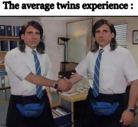 Michael Scott handshaking himself | The average twins experience : | image tagged in michael scott handshaking himself | made w/ Imgflip meme maker