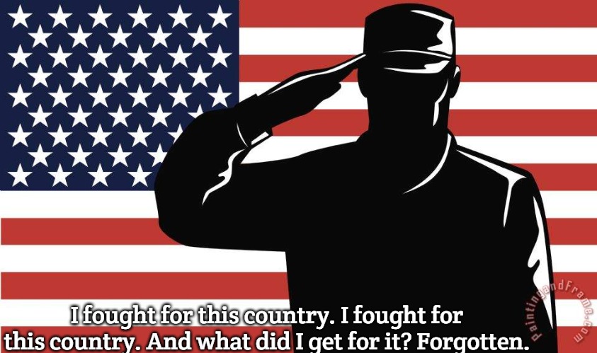 saluting soldier | I fought for this country. I fought for this country. And what did I get for it? Forgotten. | image tagged in saluting soldier,slavic,slavic lives matter | made w/ Imgflip meme maker