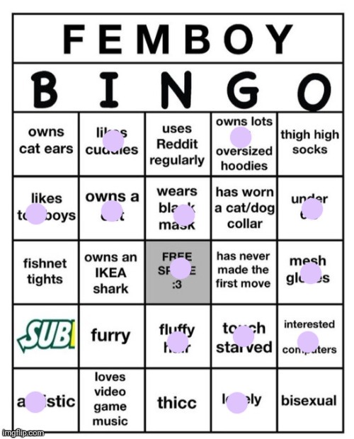 Femboy Bingo | image tagged in femboy bingo | made w/ Imgflip meme maker