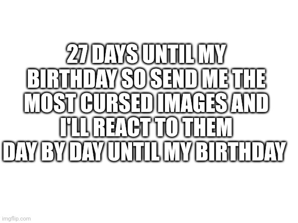 Hopefully I get bleach for my birthday at the end of this and I meant 28 not 27 | 27 DAYS UNTIL MY BIRTHDAY SO SEND ME THE MOST CURSED IMAGES AND I'LL REACT TO THEM DAY BY DAY UNTIL MY BIRTHDAY | made w/ Imgflip meme maker