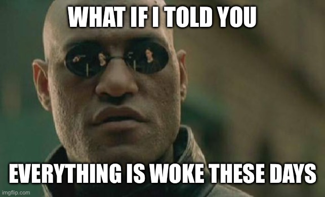 What isn’t woke to be honest? | WHAT IF I TOLD YOU; EVERYTHING IS WOKE THESE DAYS | image tagged in memes,matrix morpheus | made w/ Imgflip meme maker