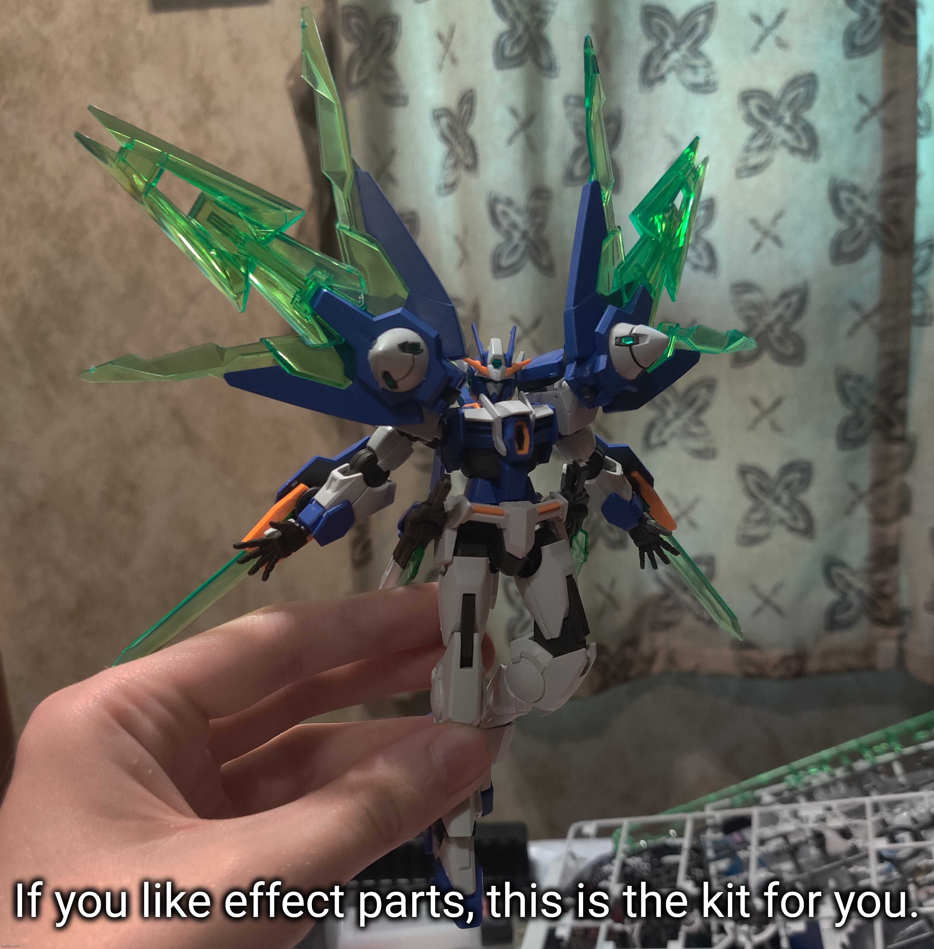 A very spikey Gundam. The Gundam 00 diver arc (haven't panel-lined it yet) | If you like effect parts, this is the kit for you. | made w/ Imgflip meme maker