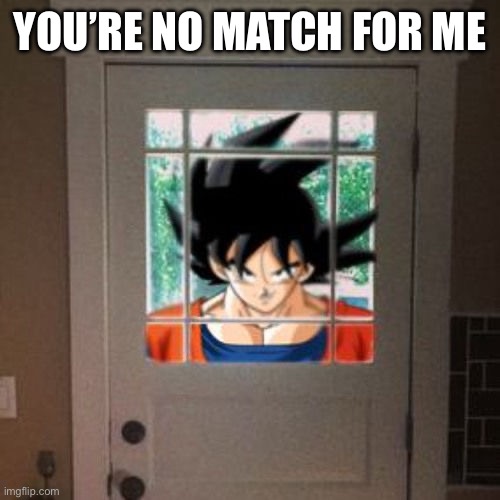 Goku appears at your door | YOU’RE NO MATCH FOR ME | image tagged in goku appears at your door | made w/ Imgflip meme maker