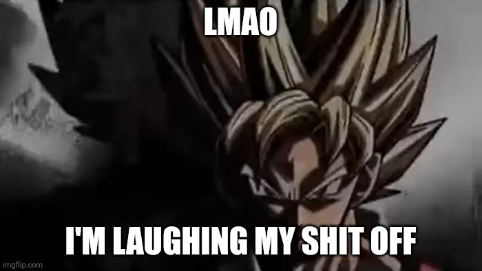 Goku Staring | LMAO I'M LAUGHING MY SHIT OFF | image tagged in goku staring | made w/ Imgflip meme maker