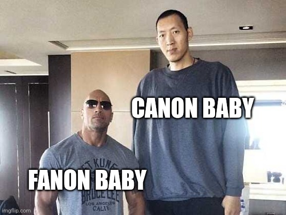 She's literally 7'2 | CANON BABY; FANON BABY | image tagged in dwayne the rock and sun the tall guy,baby,fnaf sister location,the rock | made w/ Imgflip meme maker