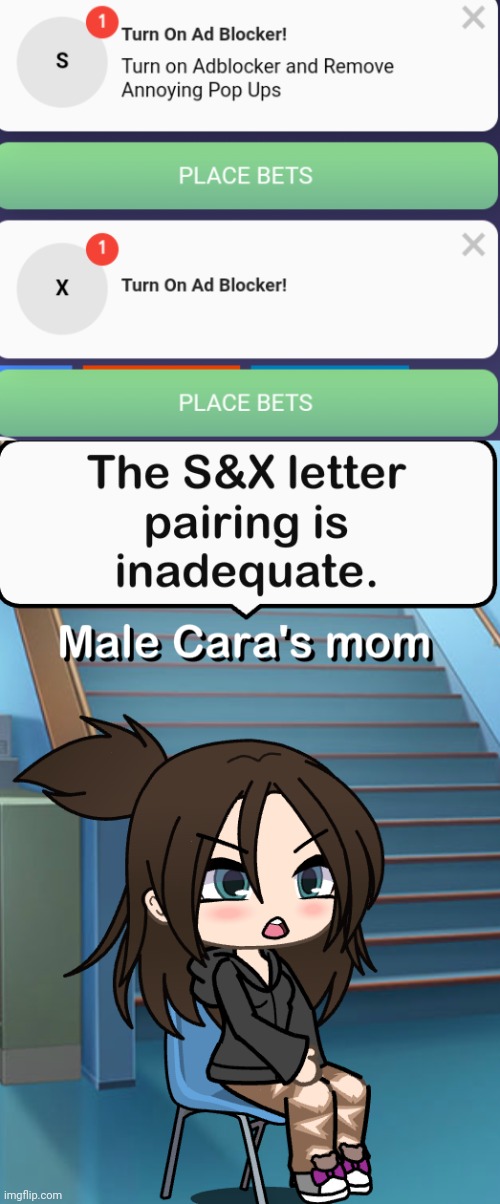 Male Cara's mom does not like the S&X pairing. | image tagged in pop up school 2,pus2,x is for x,mother,sus | made w/ Imgflip meme maker