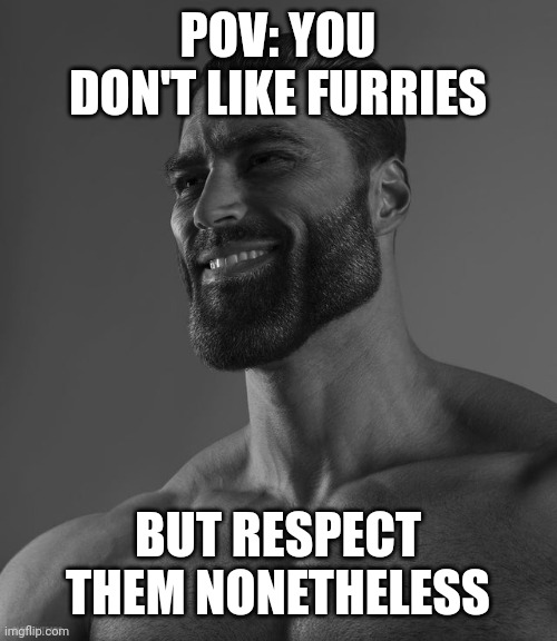 Giga Chad | POV: YOU DON'T LIKE FURRIES BUT RESPECT THEM NONETHELESS | image tagged in giga chad | made w/ Imgflip meme maker