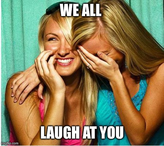 Laughing Girls | WE ALL LAUGH AT YOU | image tagged in laughing girls | made w/ Imgflip meme maker