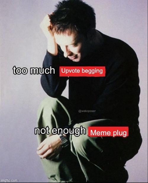 https://imgflip.com/i/8vzeon | Upvote begging; Meme plug | image tagged in too much not enough | made w/ Imgflip meme maker