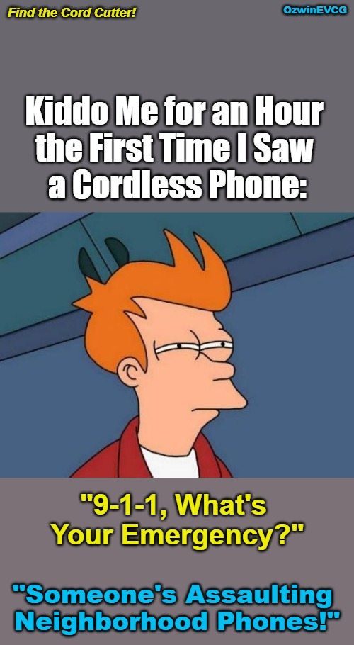 Find the Cord Cutter! | image tagged in confused,telephones,childhood,technology,crime,911 | made w/ Imgflip meme maker