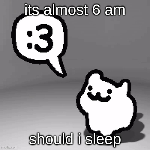 :3 cat | its almost 6 am; should i sleep | image tagged in 3 cat | made w/ Imgflip meme maker